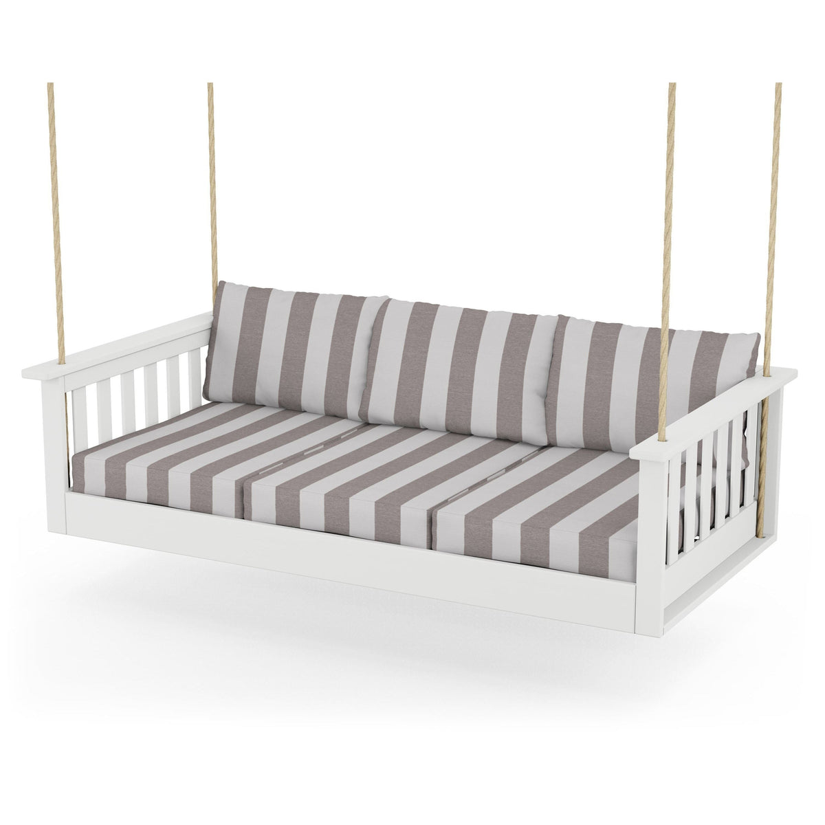 Vineyard Daybed Swing - White / Cabana Stripe Grey Mist