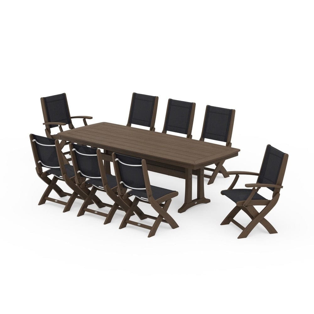 POLYWOOD® - Coastal Folding 9-Piece Dining Set with Trestle Legs - PWS1501