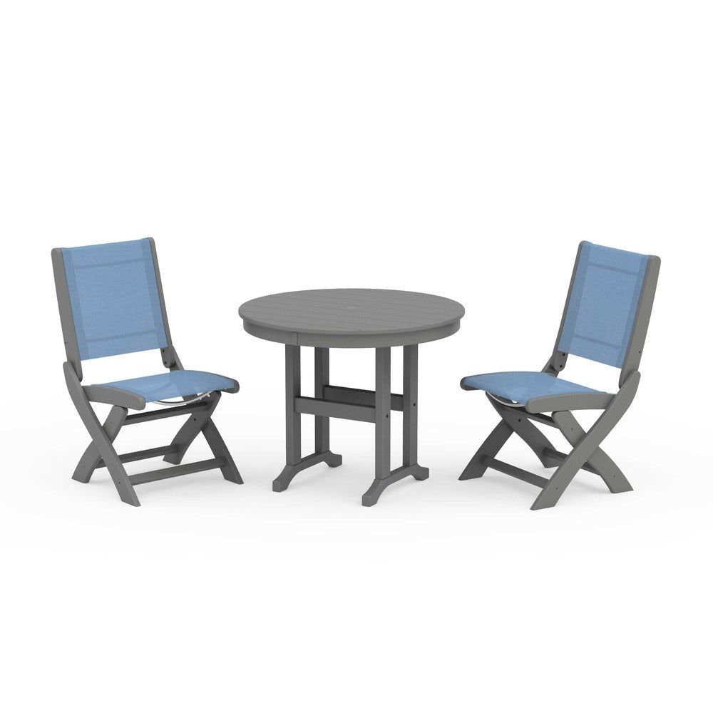 POLYWOOD® - Coastal Folding Side Chair 3-Piece Round Dining Set - PWS1329