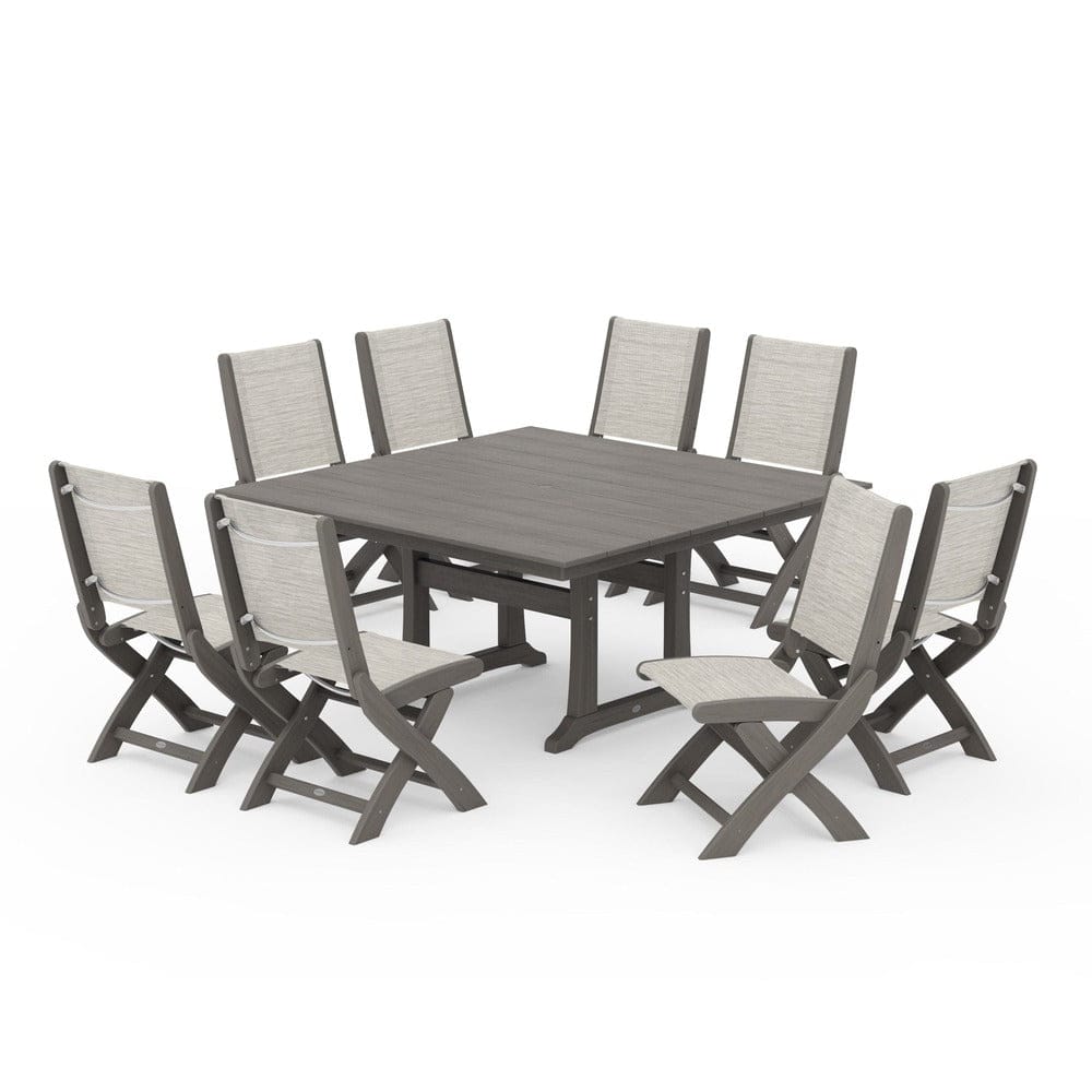 POLYWOOD® - Coastal Folding Side Chair 9-Piece Farmhouse Dining Set - PWS1287