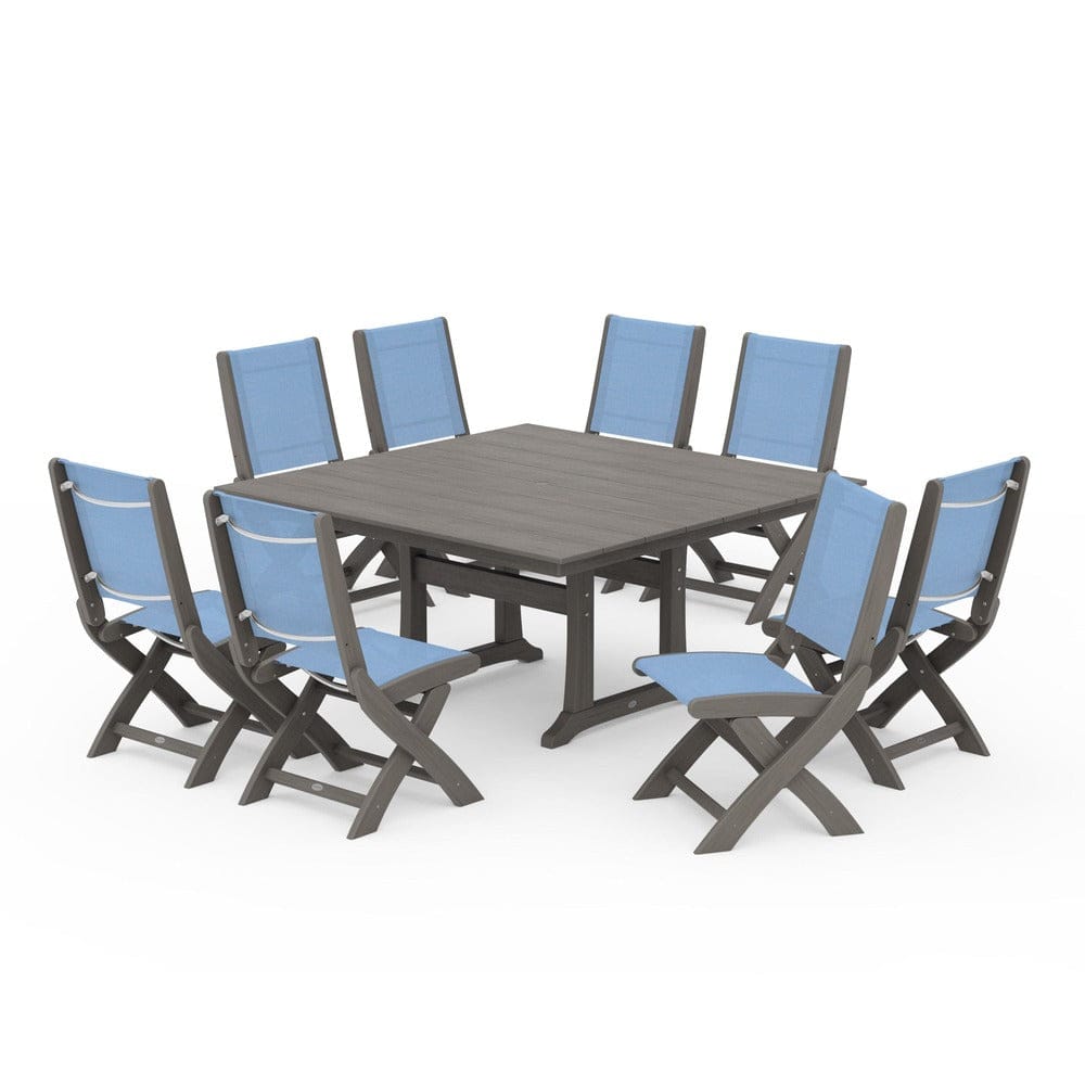 POLYWOOD® - Coastal Folding Side Chair 9-Piece Farmhouse Dining Set - PWS1287