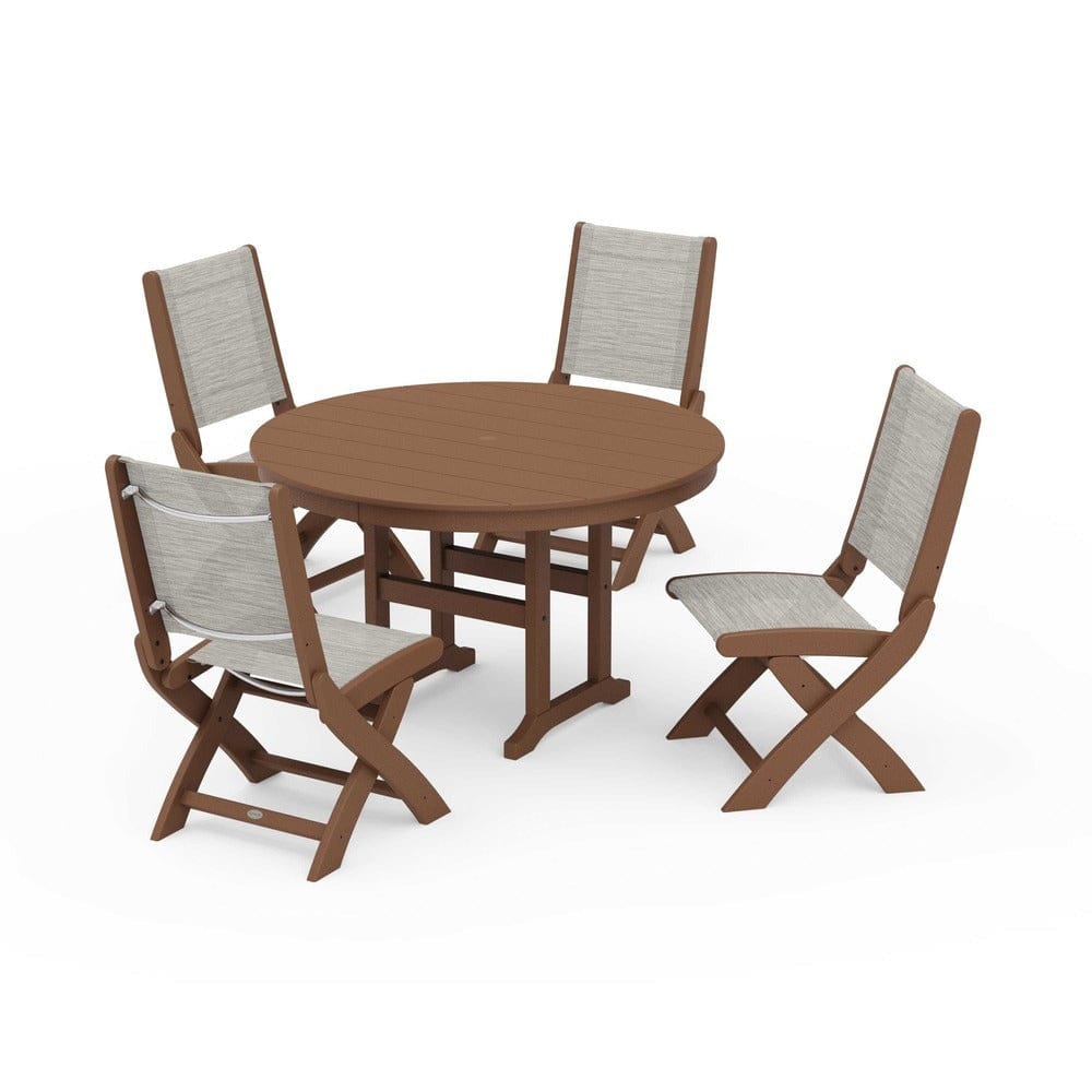 POLYWOOD® - Coastal Folding Side Chair 5-Piece Round Dining Set - PWS1358