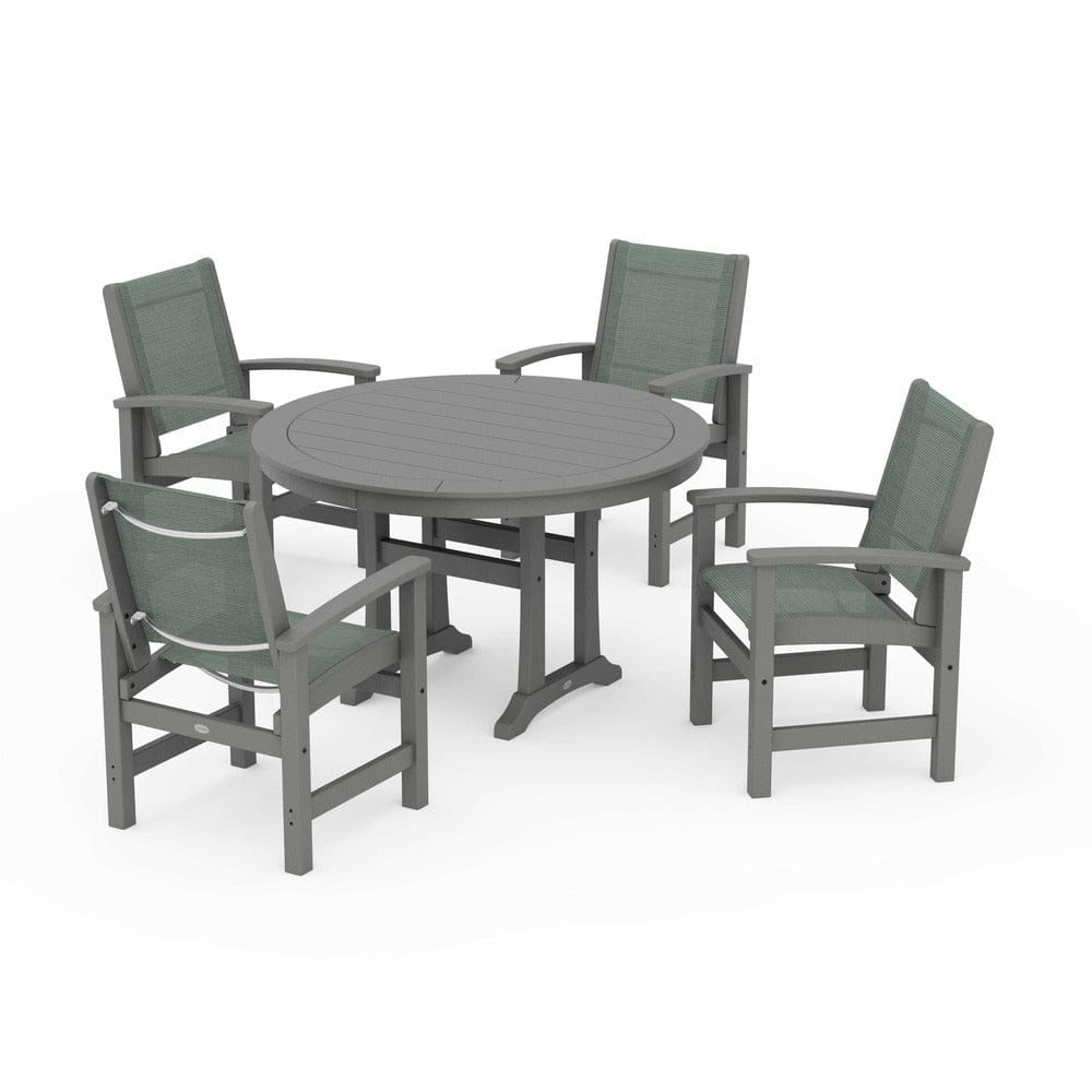 POLYWOOD® - Coastal 5-Piece Round Dining Set with Trestle Legs - PWS1119