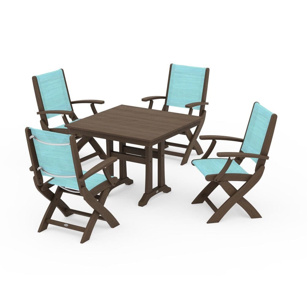 POLYWOOD® - Coastal Folding Chair 5-Piece Farmhouse Dining Set With Trestle Legs - PWS945