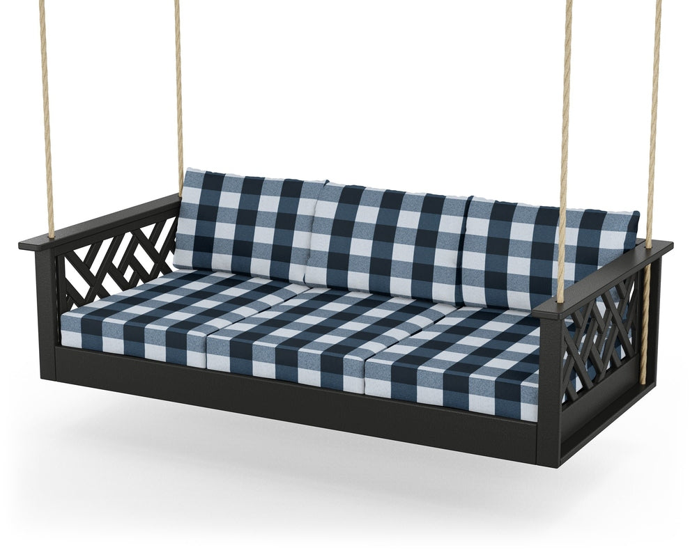Chippendale Daybed Swing - Black / Buffalo Plaid Marine Indigo