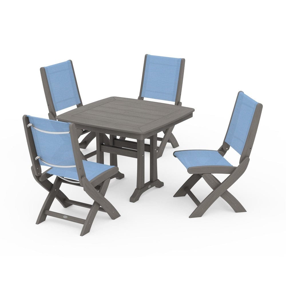 POLYWOOD® - Coastal Folding Side Chair 5-Piece Dining Set with Trestle Legs - PWS968