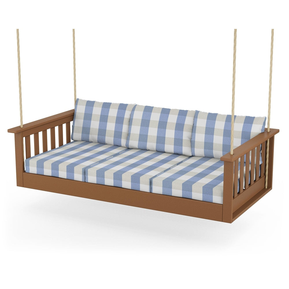 Vineyard Daybed Swing - Teak / Buffalo Plaid Sky Blue