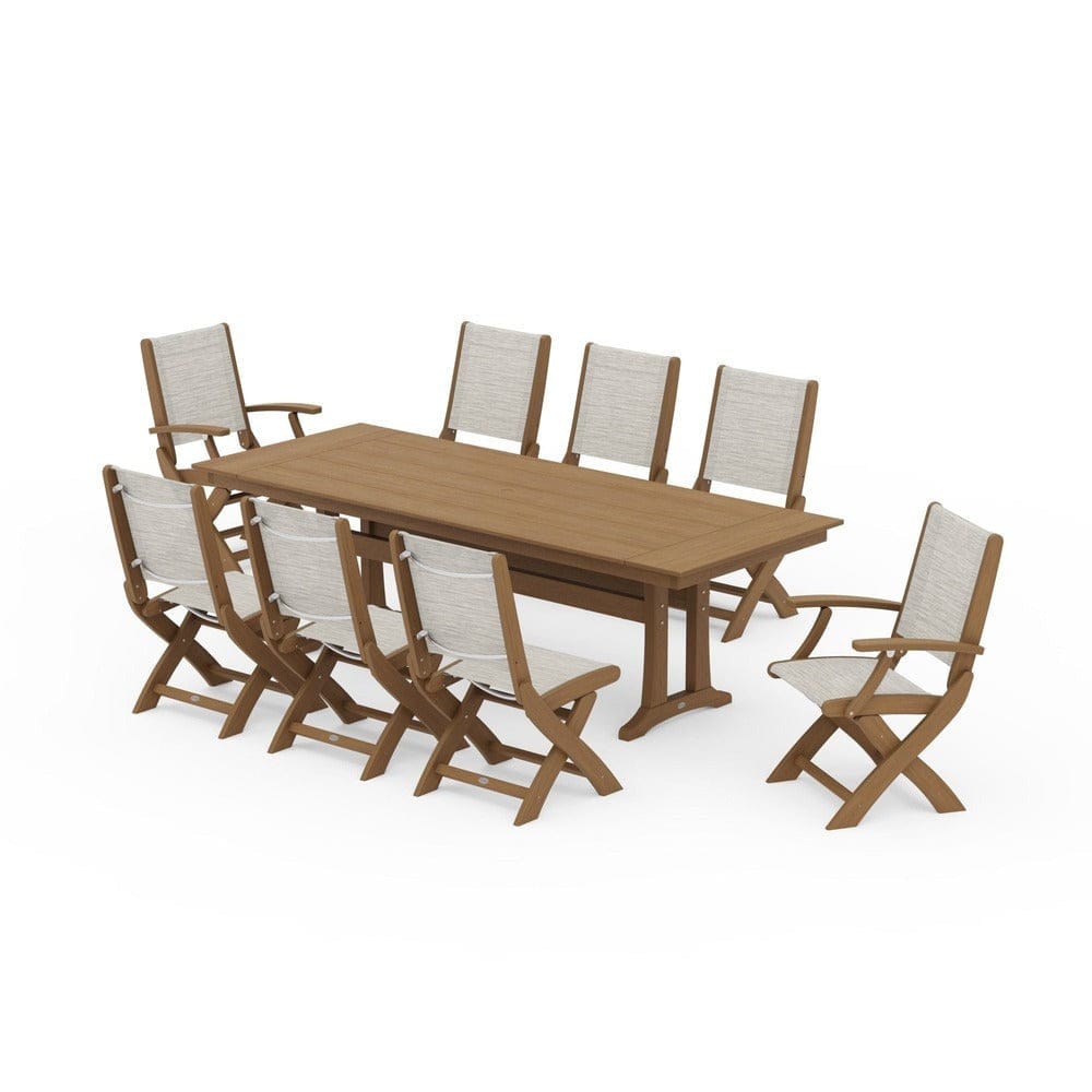 POLYWOOD® - Coastal 9-Piece Folding Dining Chair Farmhouse Dining Set with Trestle Legs - PWS1447
