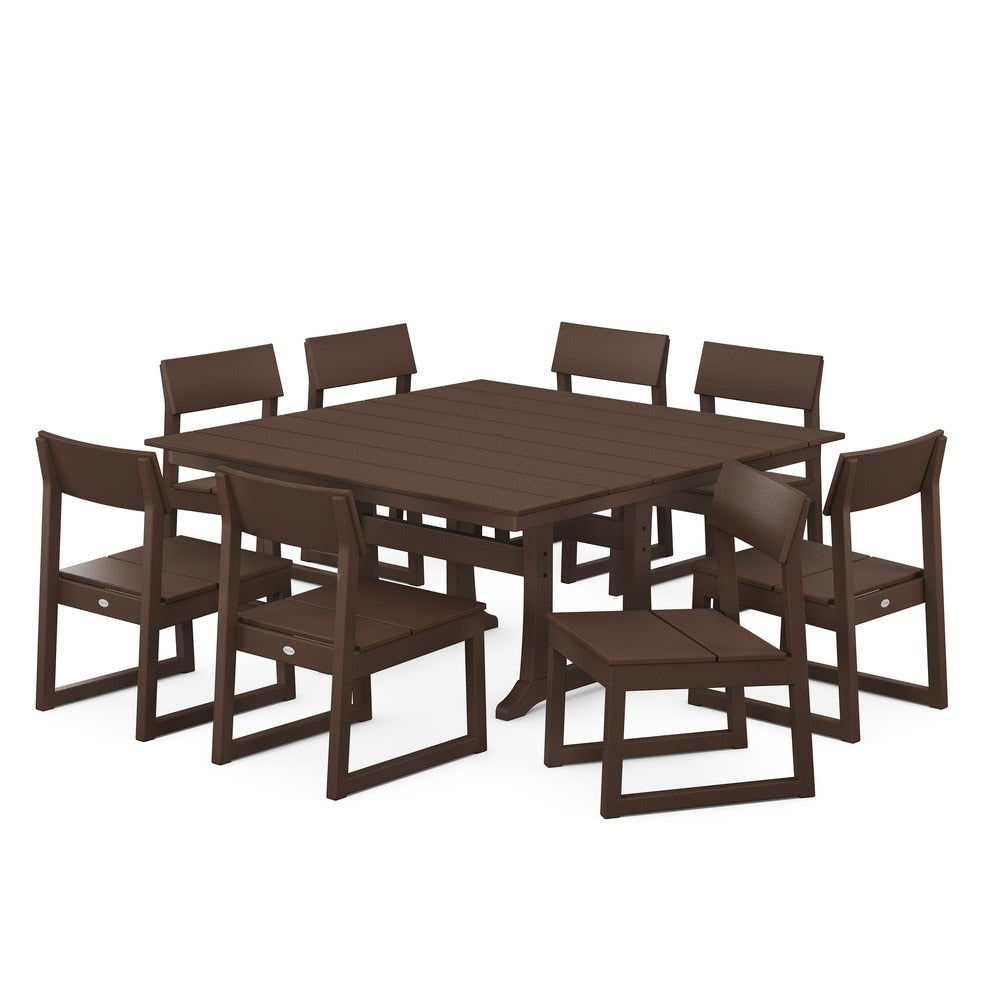 POLYWOOD® Edge 9-Piece Farmhouse Trestle Dining Set - PWS736-1 Outdoor Furniture POLYWOOD®