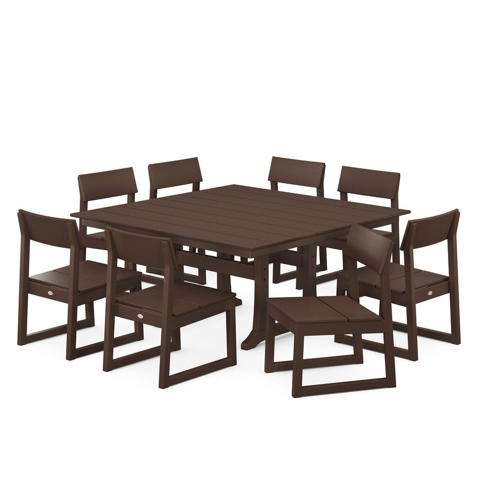 POLYWOOD® Edge 9-Piece Farmhouse Trestle Dining Set - PWS736-1 Outdoor Furniture POLYWOOD®