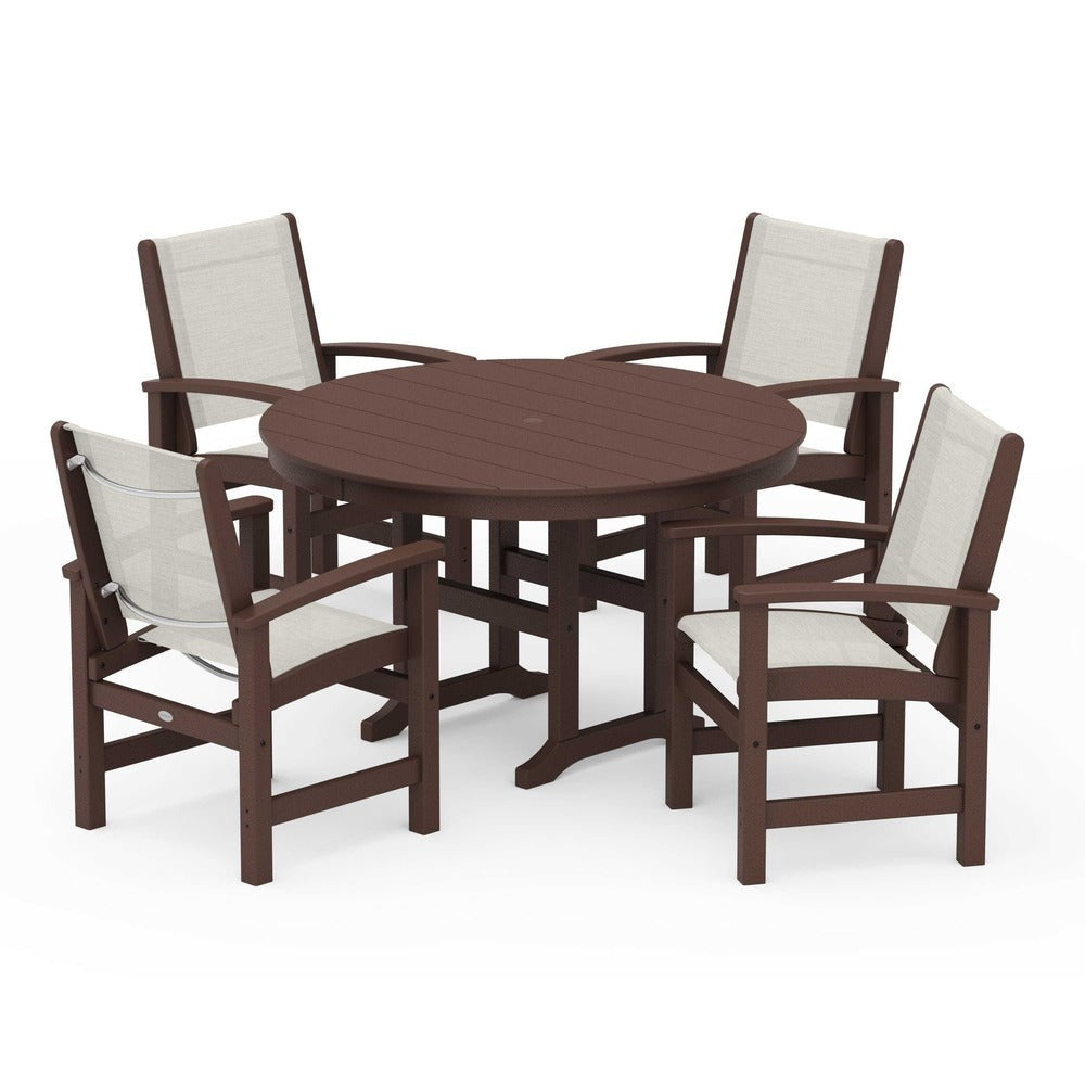 POLYWOOD® - Coastal 5-Piece Round Farmhouse Dining Set - PWS155 Outdoor Furniture POLYWOOD®