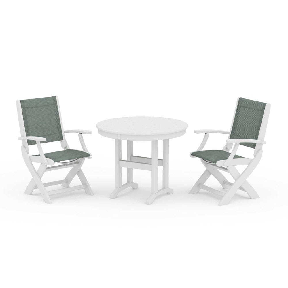 POLYWOOD® - Coastal Folding Chair 3-Piece Round Dining Set - PWS1328