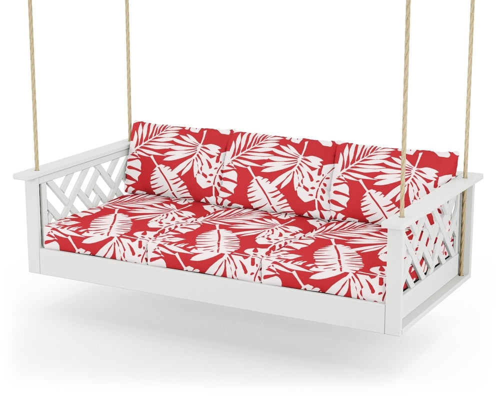 Chippendale Daybed Swing - White / Leaf Crimson