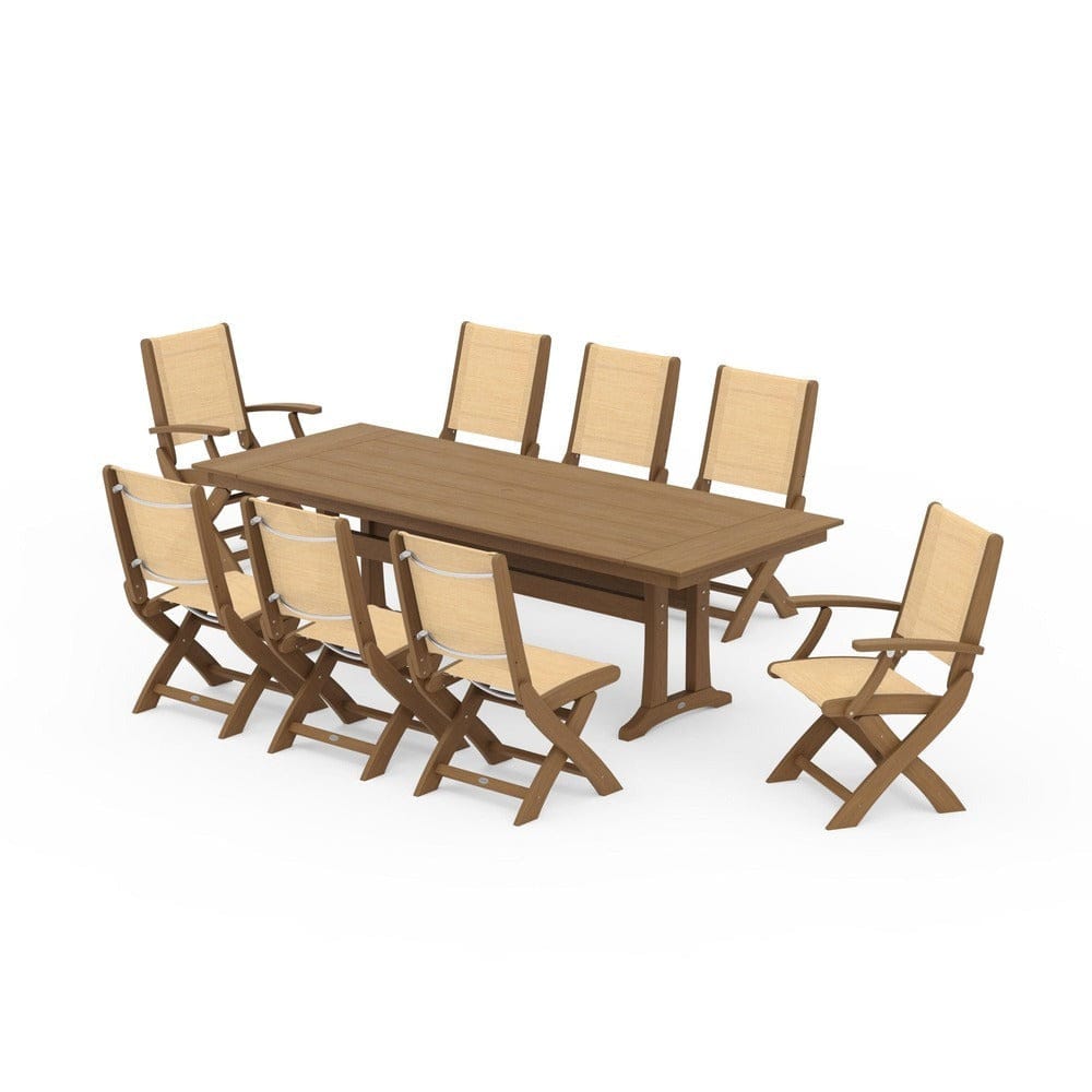 POLYWOOD® - Coastal 9-Piece Folding Dining Chair Farmhouse Dining Set with Trestle Legs - PWS1447