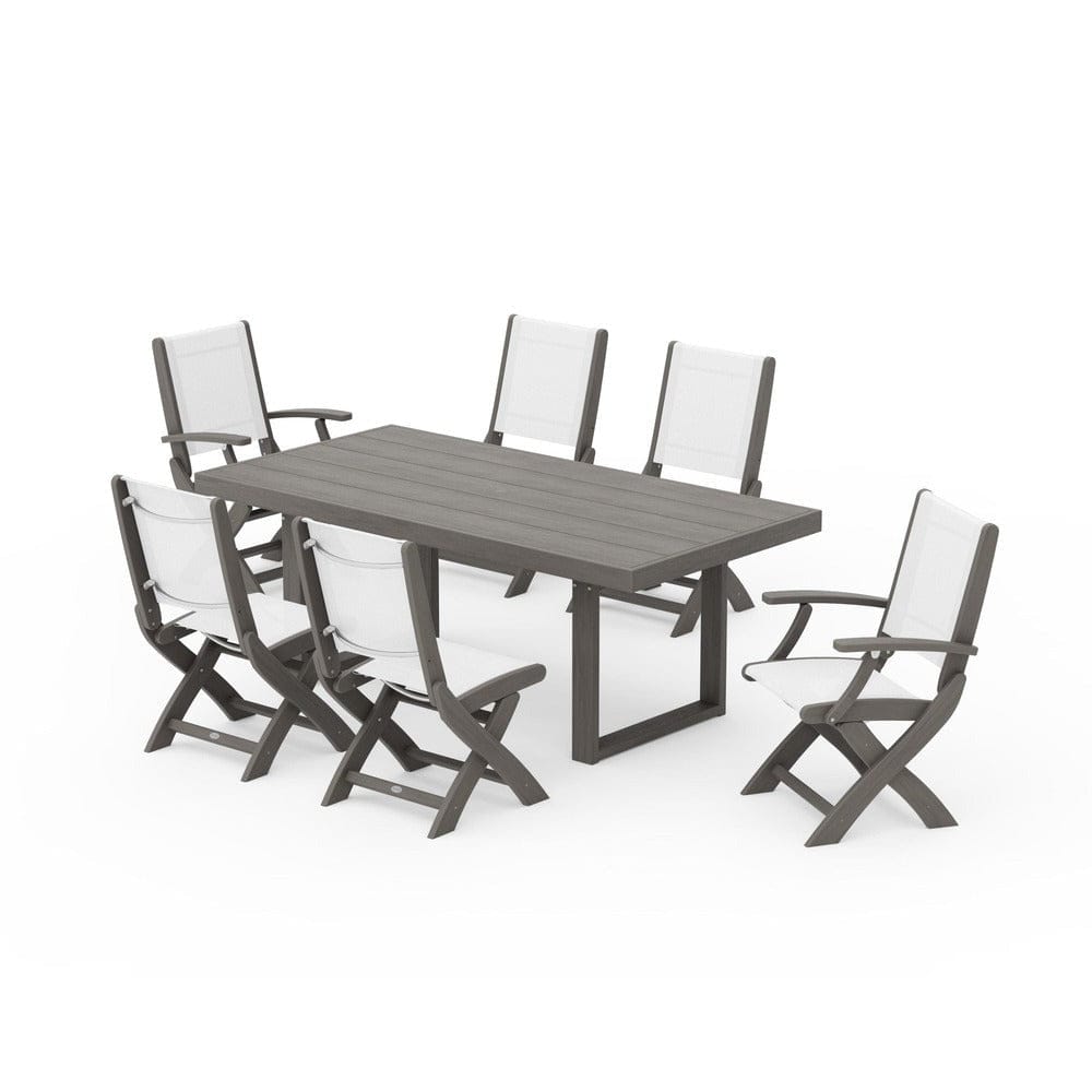 POLYWOOD® - Coastal Folding Chair 7-Piece Dining Set with Trestle Legs - PWS871