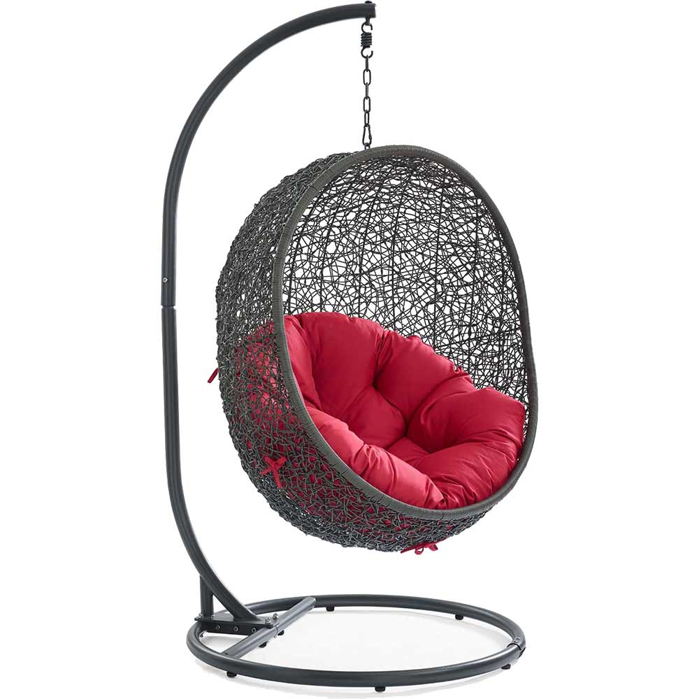 Modway - Hide Outdoor Patio Swing Chair With Stand & Red Cushion Egg Chair Modway