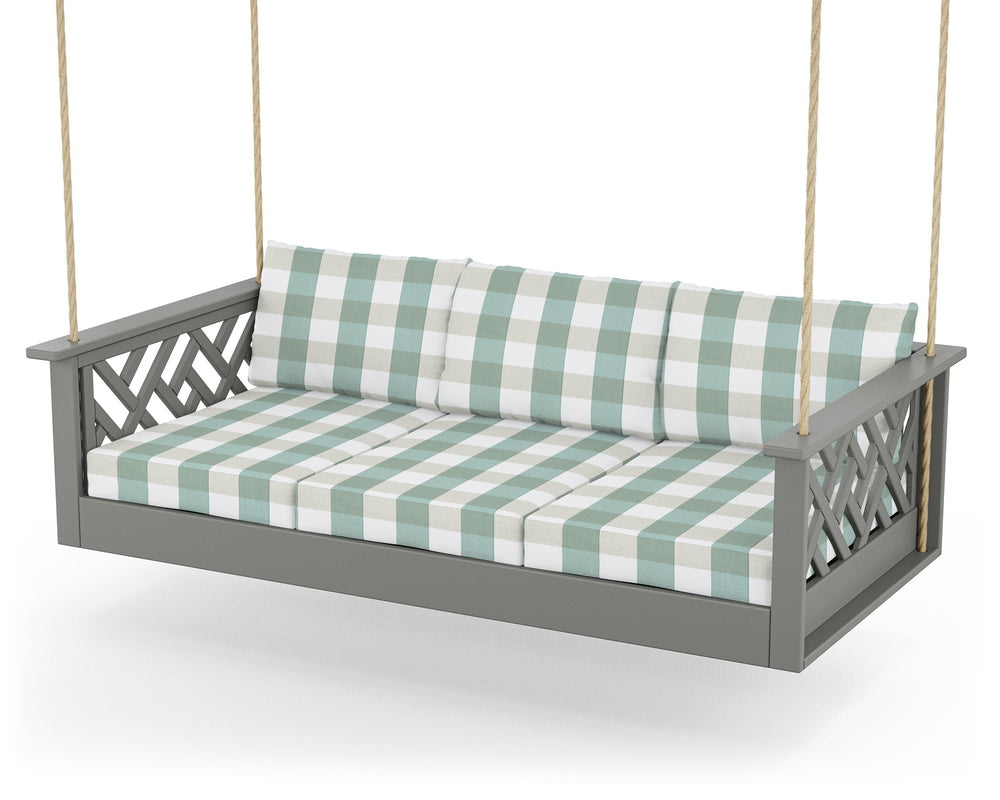 Chippendale Daybed Swing - Slate Grey / Buffalo Plaid Glacier Spa