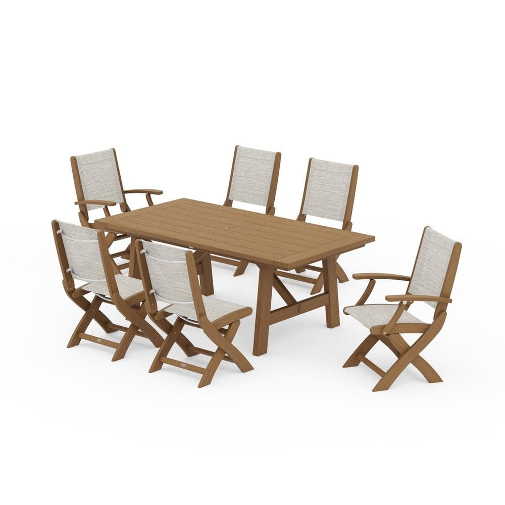 POLYWOOD® - Coastal Folding Chair 7-Piece Rustic Farmhouse Dining Set - PWS1078