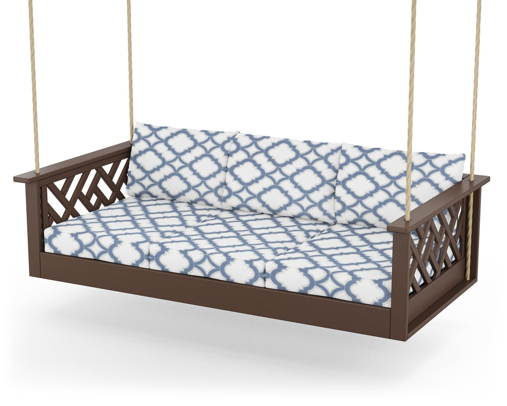 Chippendale Daybed Swing - Mahogany / Trellis Sky Blue