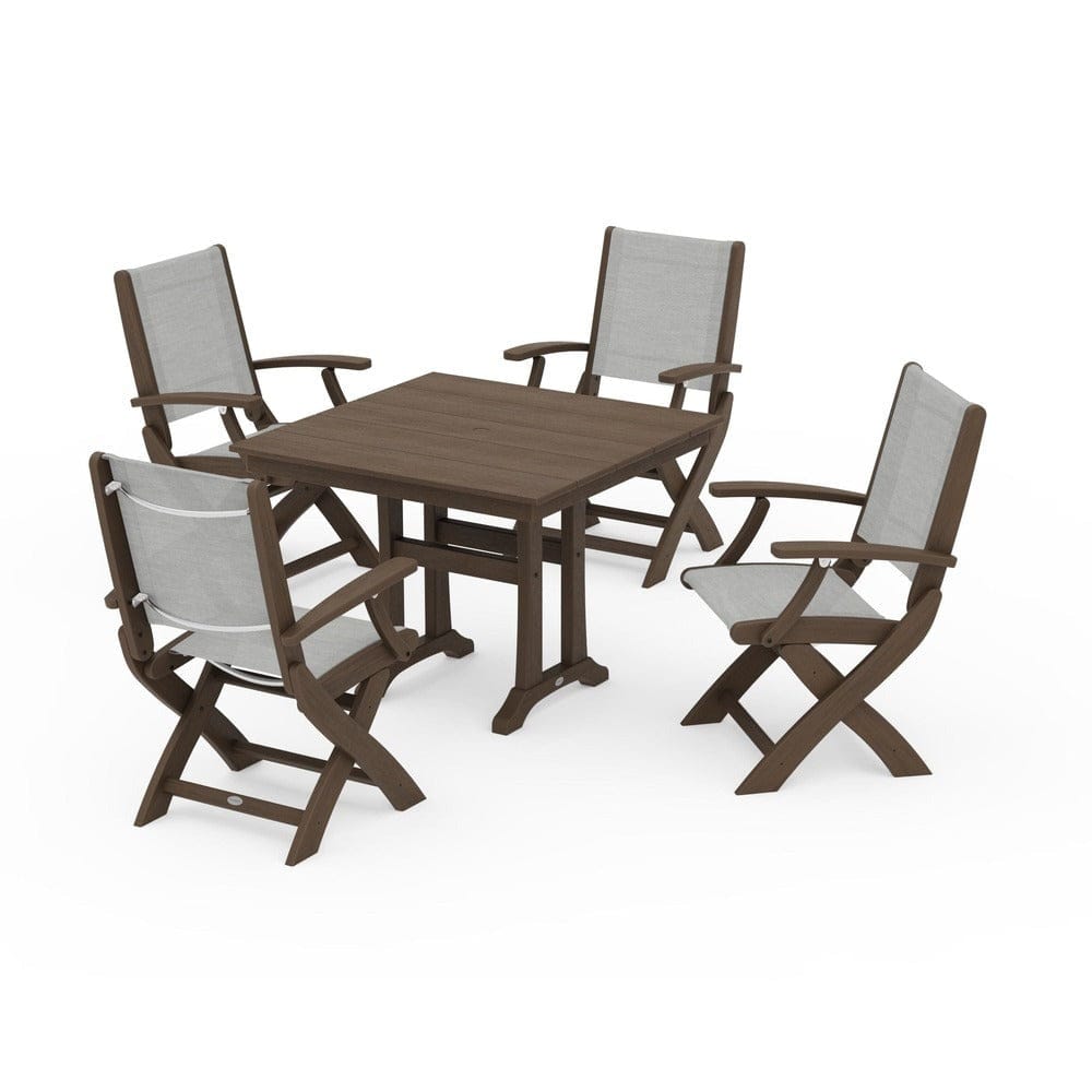 POLYWOOD® - Coastal Folding Chair 5-Piece Farmhouse Dining Set With Trestle Legs - PWS945