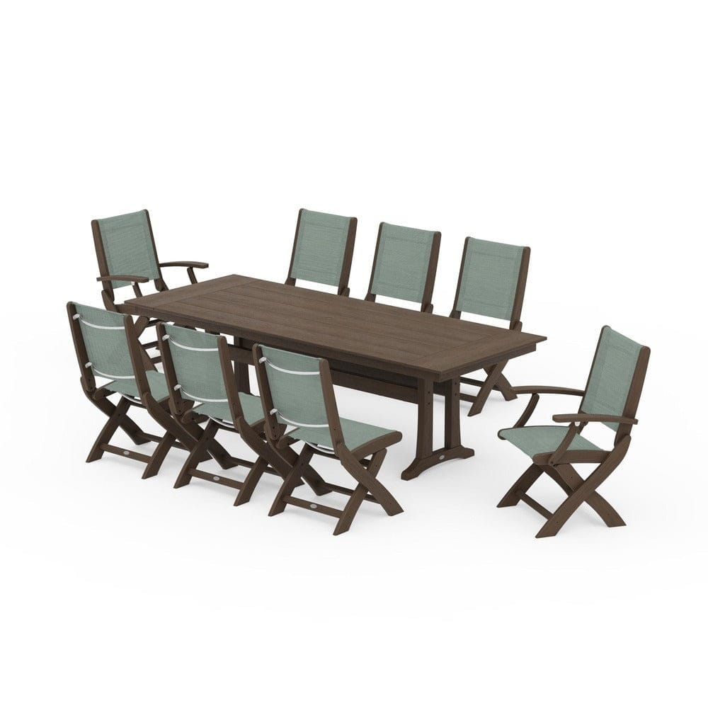 POLYWOOD® - Coastal 9-Piece Folding Dining Chair Farmhouse Dining Set with Trestle Legs - PWS1447