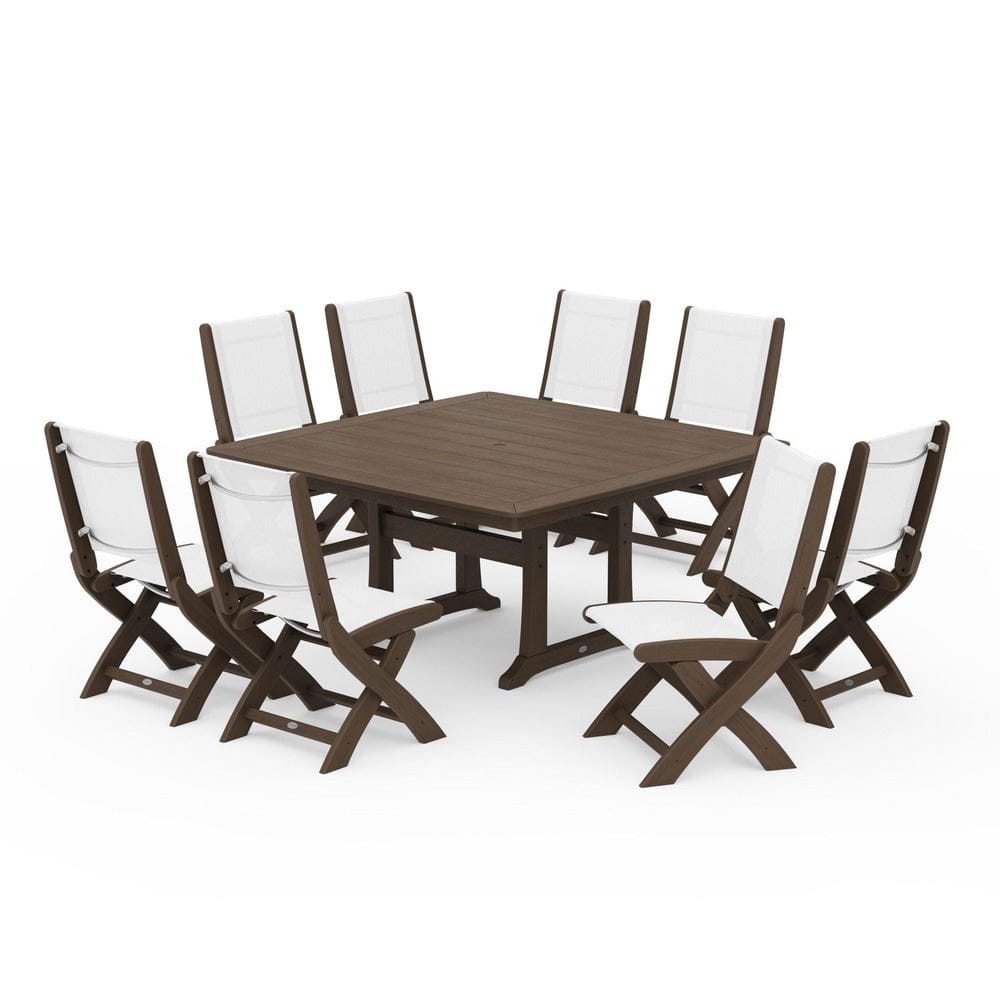 POLYWOOD® - Coastal Folding Side Chair 9-Piece Dining Set with Trestle Legs - PWS1113
