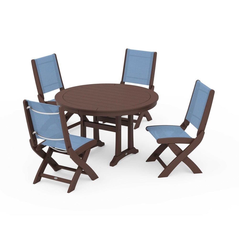 POLYWOOD® - Coastal Folding Side Chair 5-Piece Round Dining Set With Trestle Legs - PWS1121