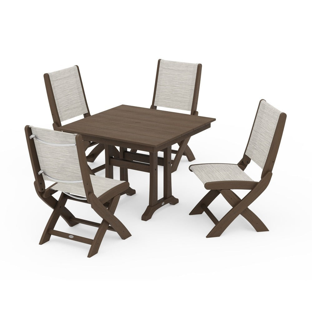 POLYWOOD® - Coastal Folding Side Chair 5-Piece Farmhouse Dining Set With Trestle Legs - PWS946