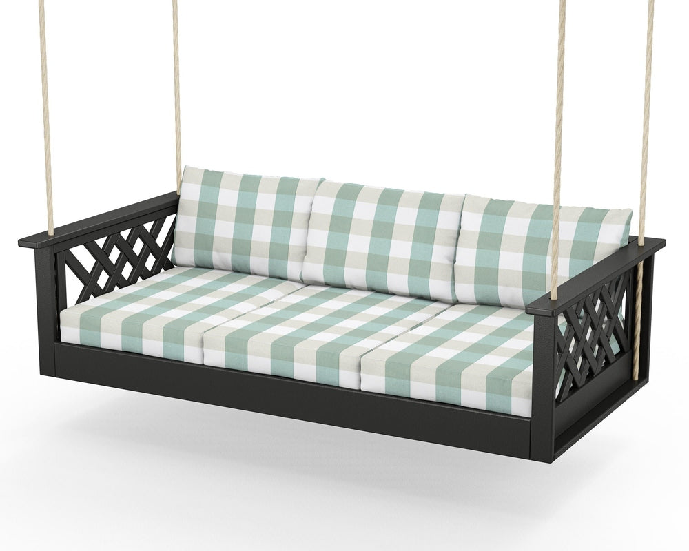 Wovendale Daybed Swing - Black / Buffalo Plaid Glacier Spa