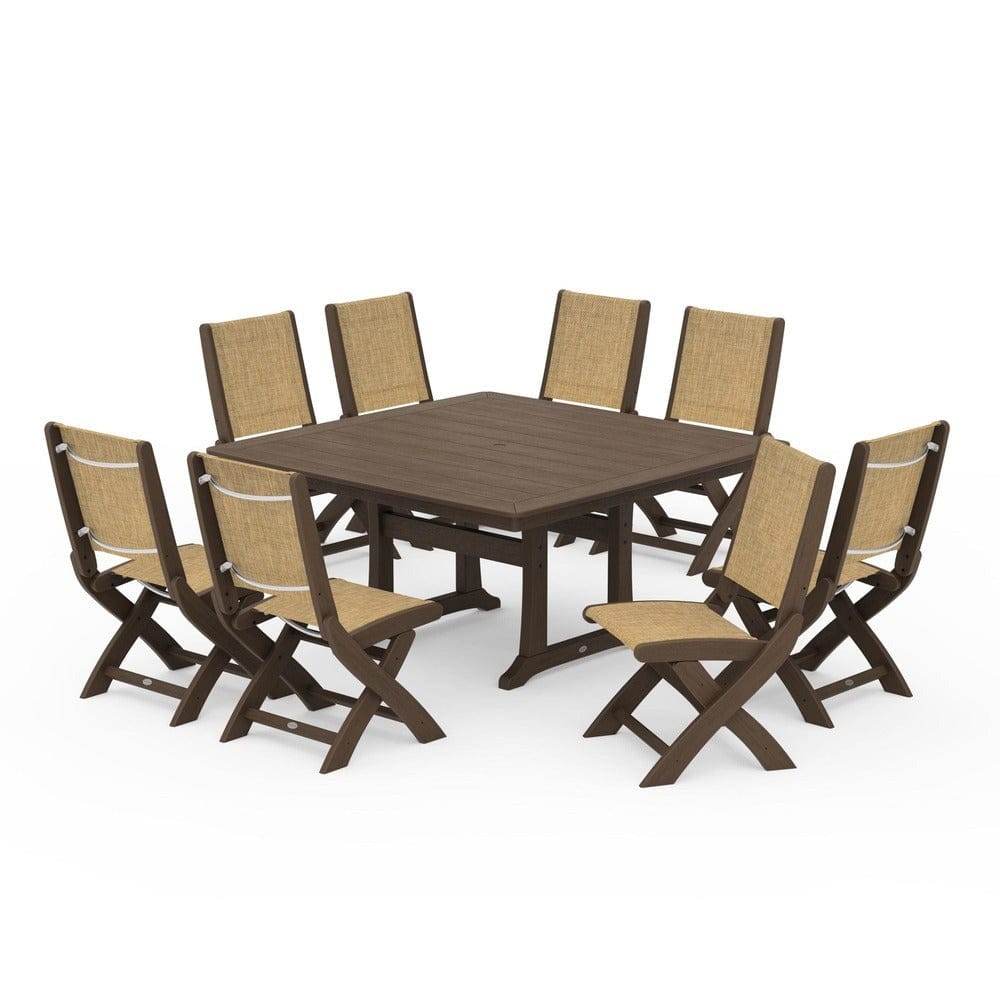 POLYWOOD® - Coastal Folding Side Chair 9-Piece Dining Set with Trestle Legs - PWS1113