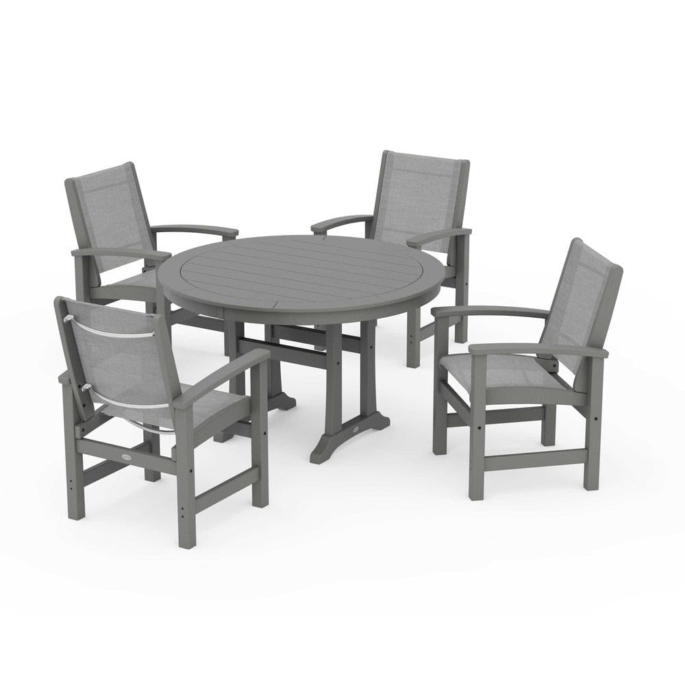 POLYWOOD® - Coastal 5-Piece Round Dining Set with Trestle Legs - PWS1119