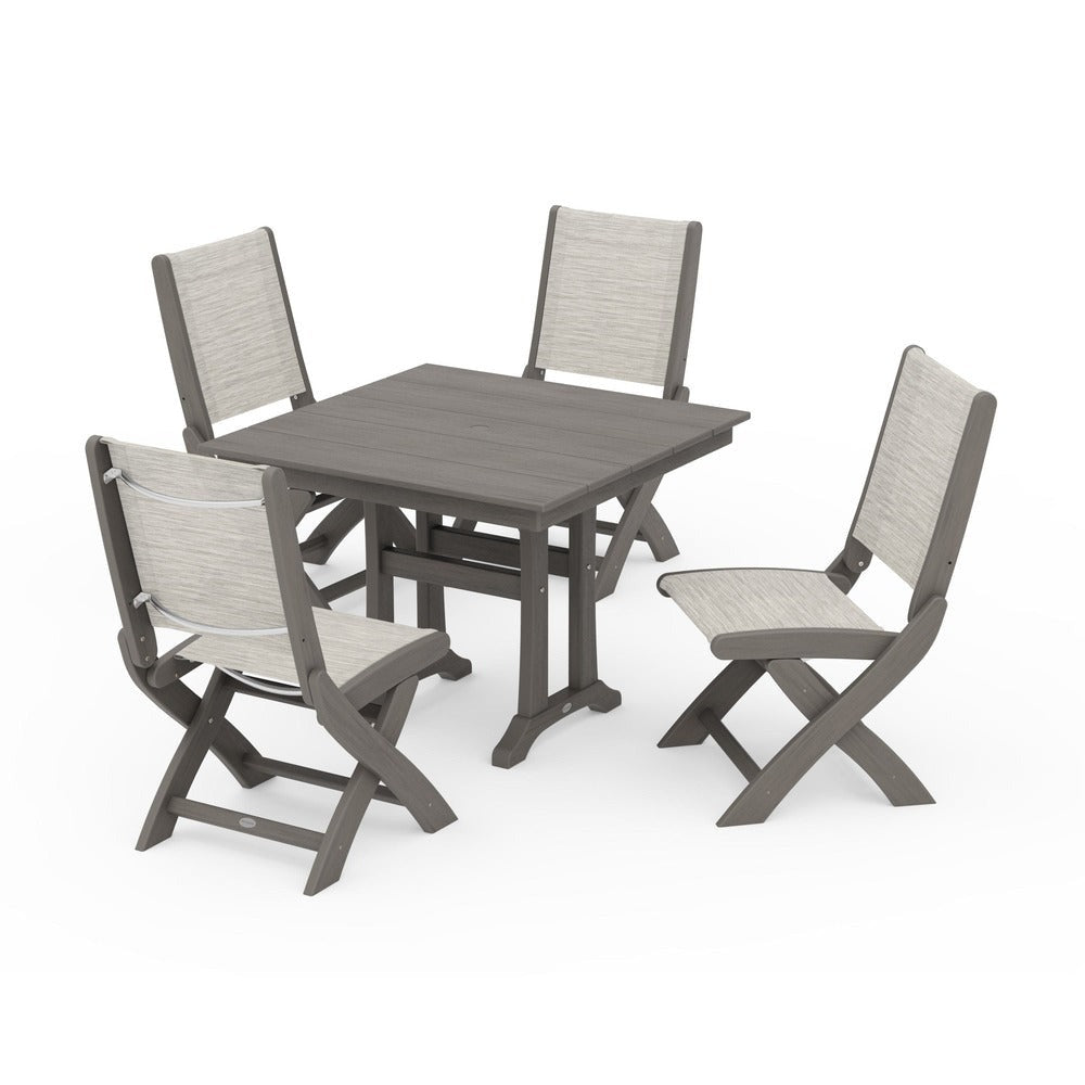 POLYWOOD® - Coastal Folding Side Chair 5-Piece Farmhouse Dining Set With Trestle Legs - PWS946