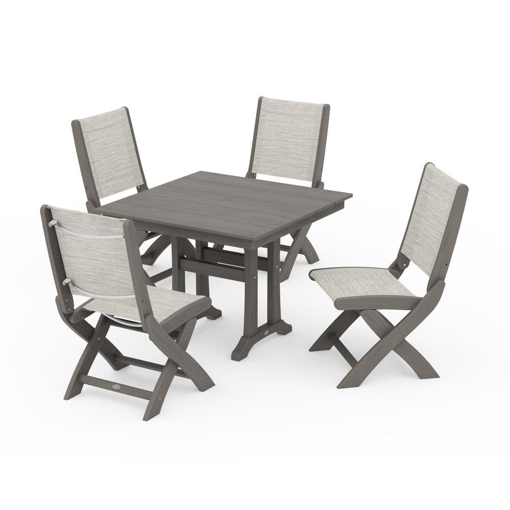 POLYWOOD® - Coastal Folding Side Chair 5-Piece Farmhouse Dining Set With Trestle Legs - PWS946