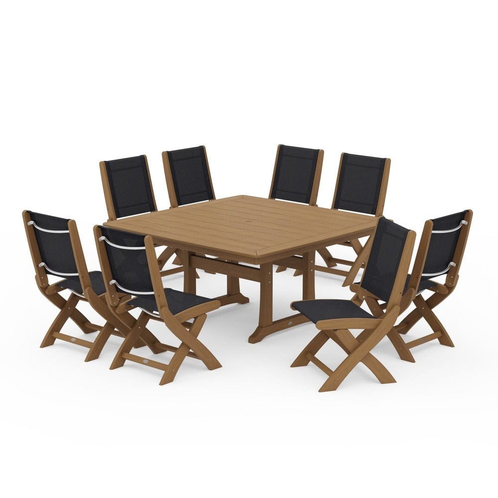 POLYWOOD® - Coastal Folding Side Chair 9-Piece Dining Set with Trestle Legs - PWS1113