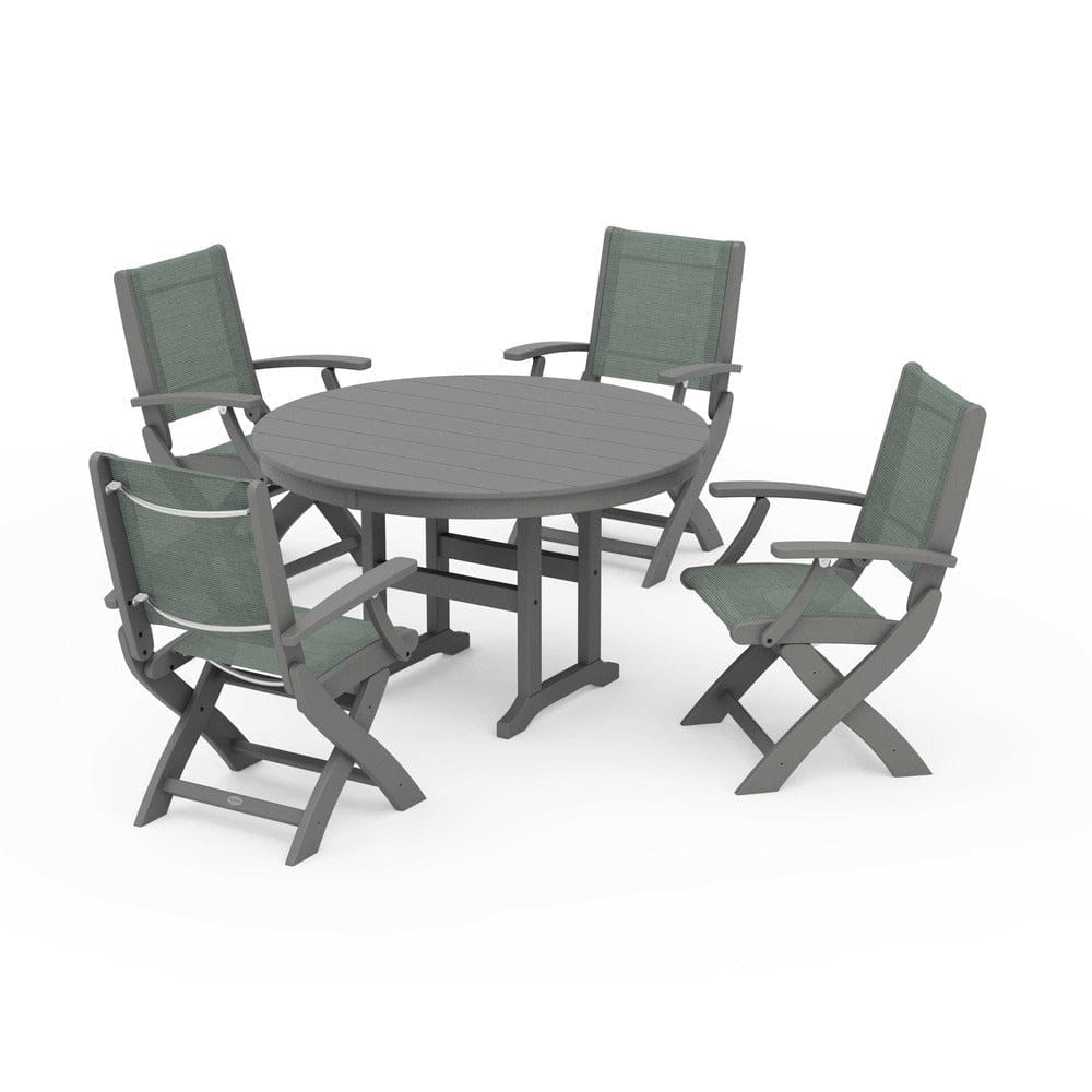 POLYWOOD® - Coastal Folding Chair 5-Piece Round Dining Set - PWS1357