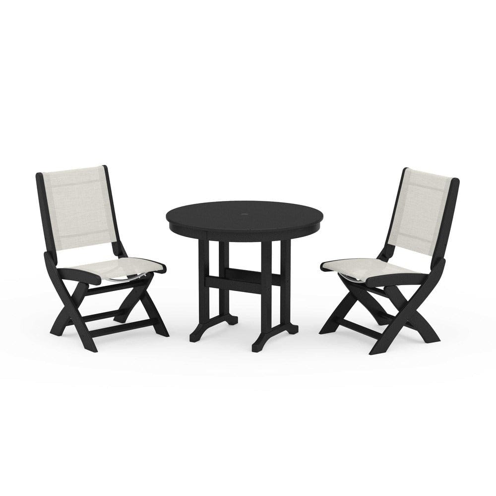 POLYWOOD® - Coastal Folding Side Chair 3-Piece Round Dining Set - PWS1329 Outdoor Furniture POLYWOOD®