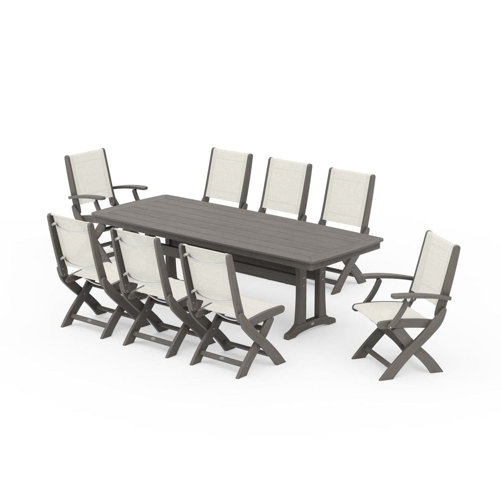 POLYWOOD® - Coastal Folding 9-Piece Dining Set with Trestle Legs - PWS1501