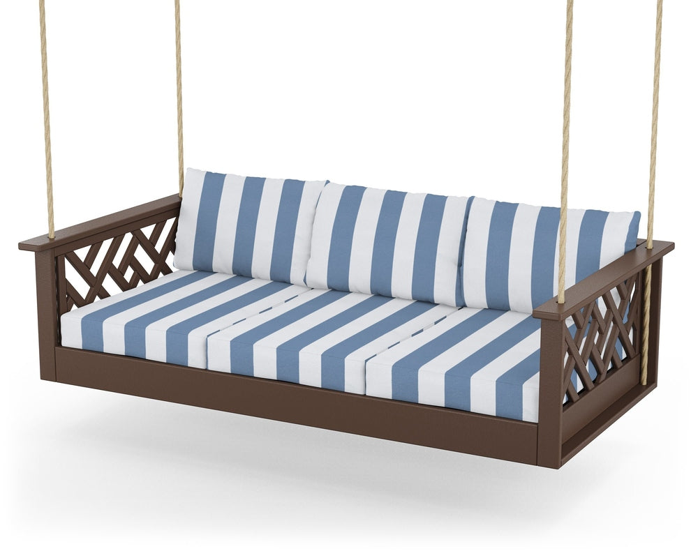 Chippendale Daybed Swing - Mahogany / Cabana Stripe Sky Blue