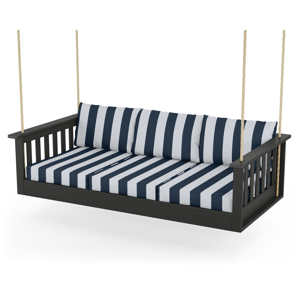 Vineyard Daybed Swing - Black / Cabana Stripe Marine Indigo