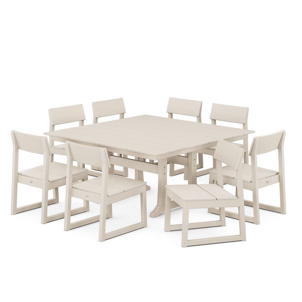 POLYWOOD® Edge 9-Piece Farmhouse Trestle Dining Set - PWS736-1 Outdoor Furniture POLYWOOD®