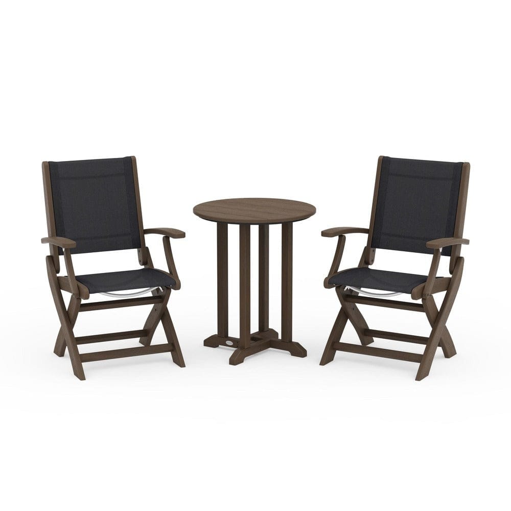 POLYWOOD® - Coastal Folding 3-Piece Round Bistro Dining Set - PWS1295