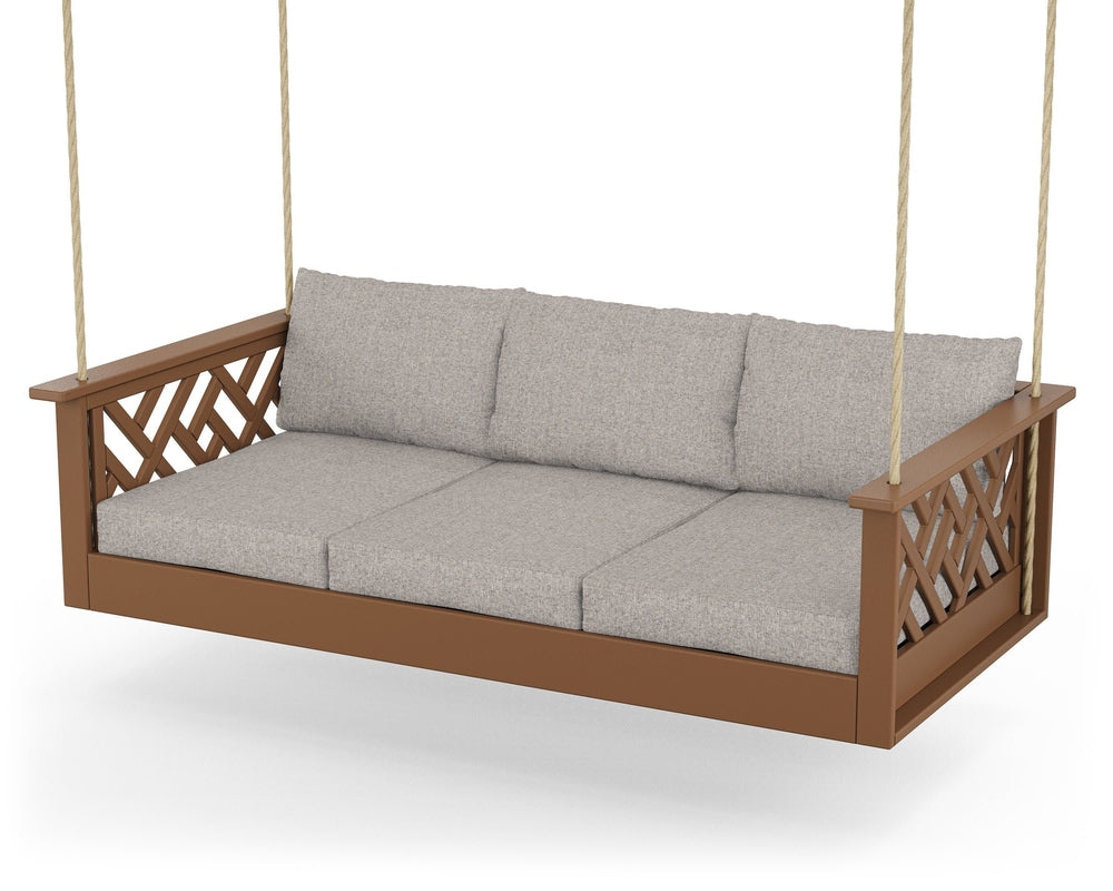 Chippendale Daybed Swing - Teak / Weathered Tweed