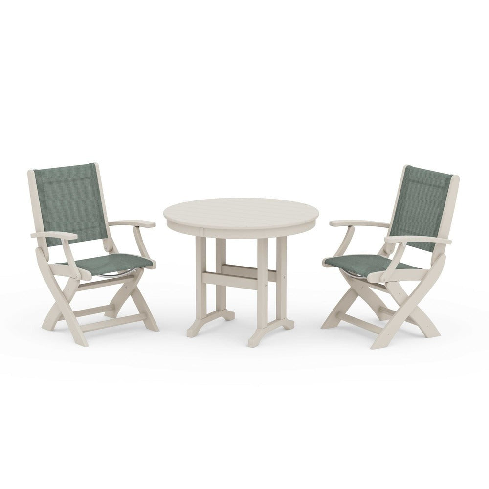 POLYWOOD® - Coastal Folding Chair 3-Piece Round Dining Set - PWS1328