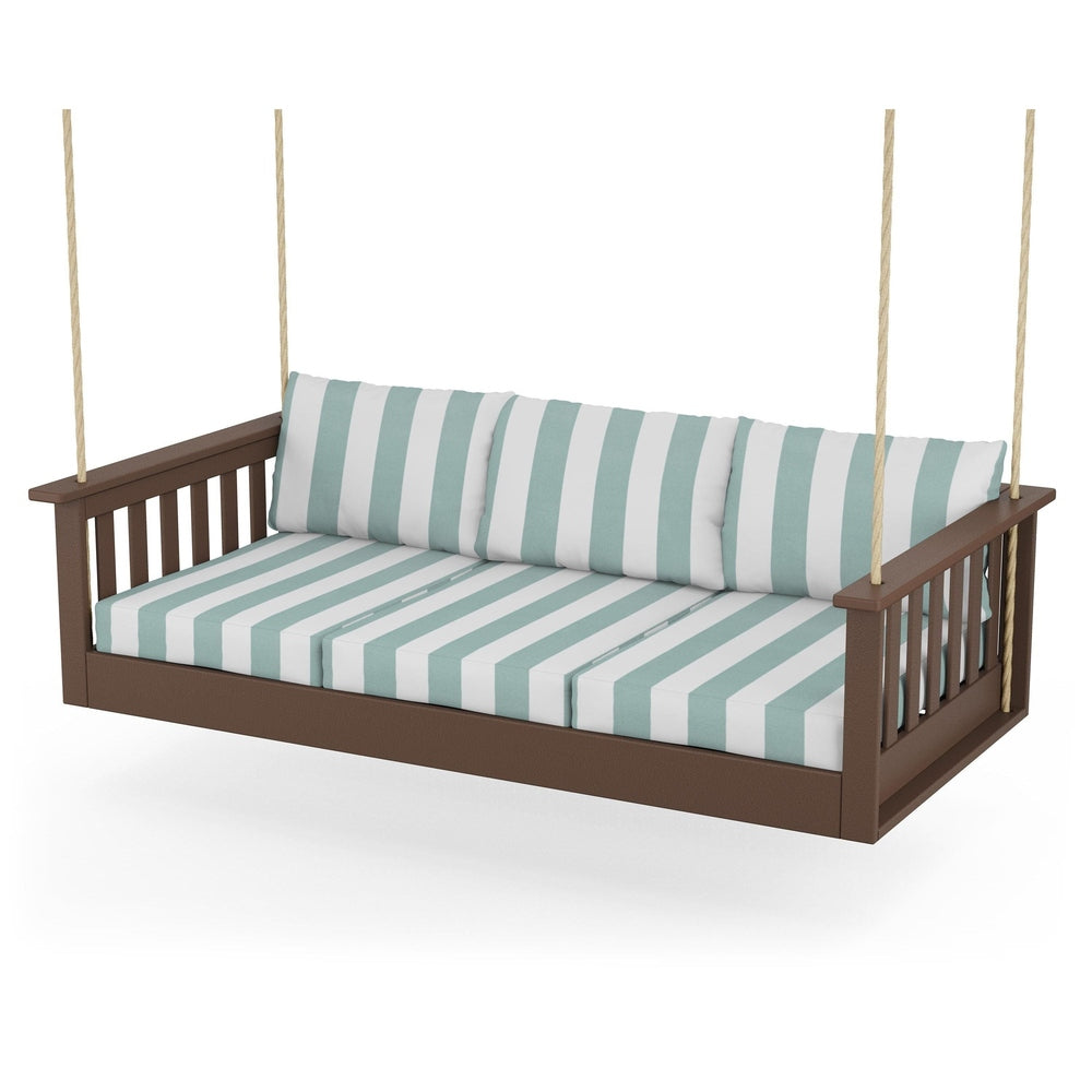 Vineyard Daybed Swing - Mahogany / Cabana Stripe Glacier Spa