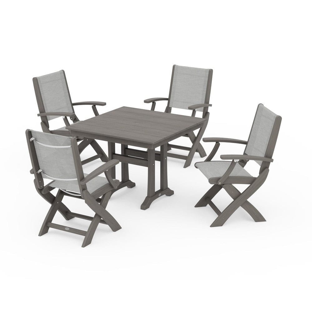 POLYWOOD® - Coastal Folding Chair 5-Piece Farmhouse Dining Set With Trestle Legs - PWS945