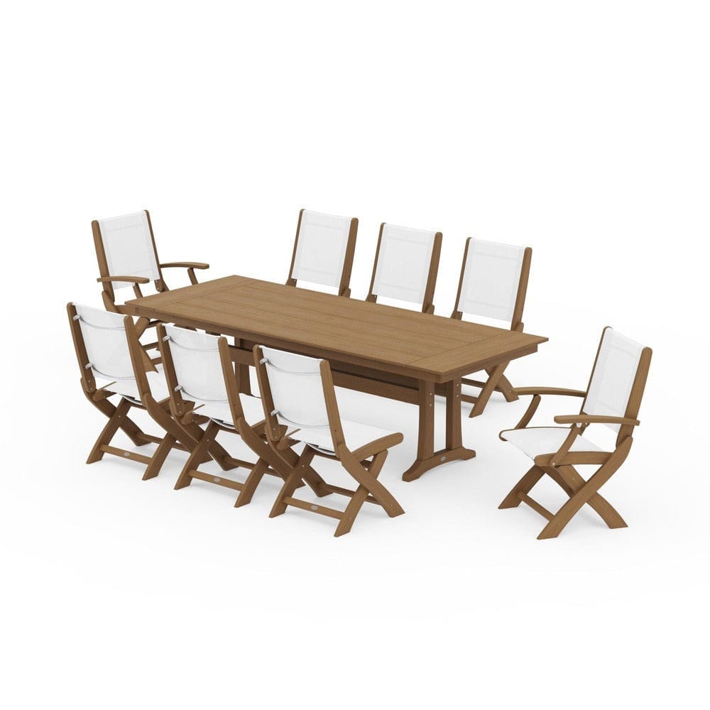 POLYWOOD® - Coastal 9-Piece Folding Dining Chair Farmhouse Dining Set with Trestle Legs - PWS1447
