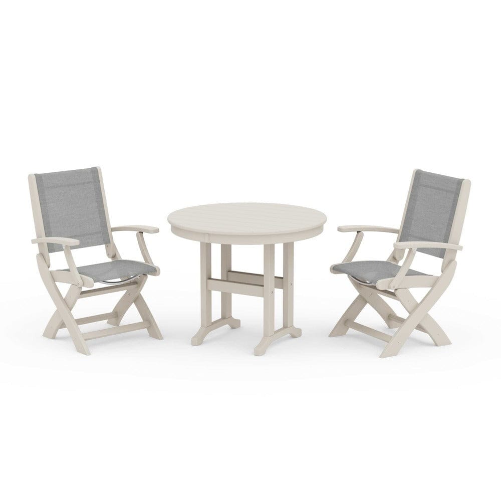 POLYWOOD® - Coastal Folding Chair 3-Piece Round Dining Set - PWS1328 Outdoor Furniture POLYWOOD®