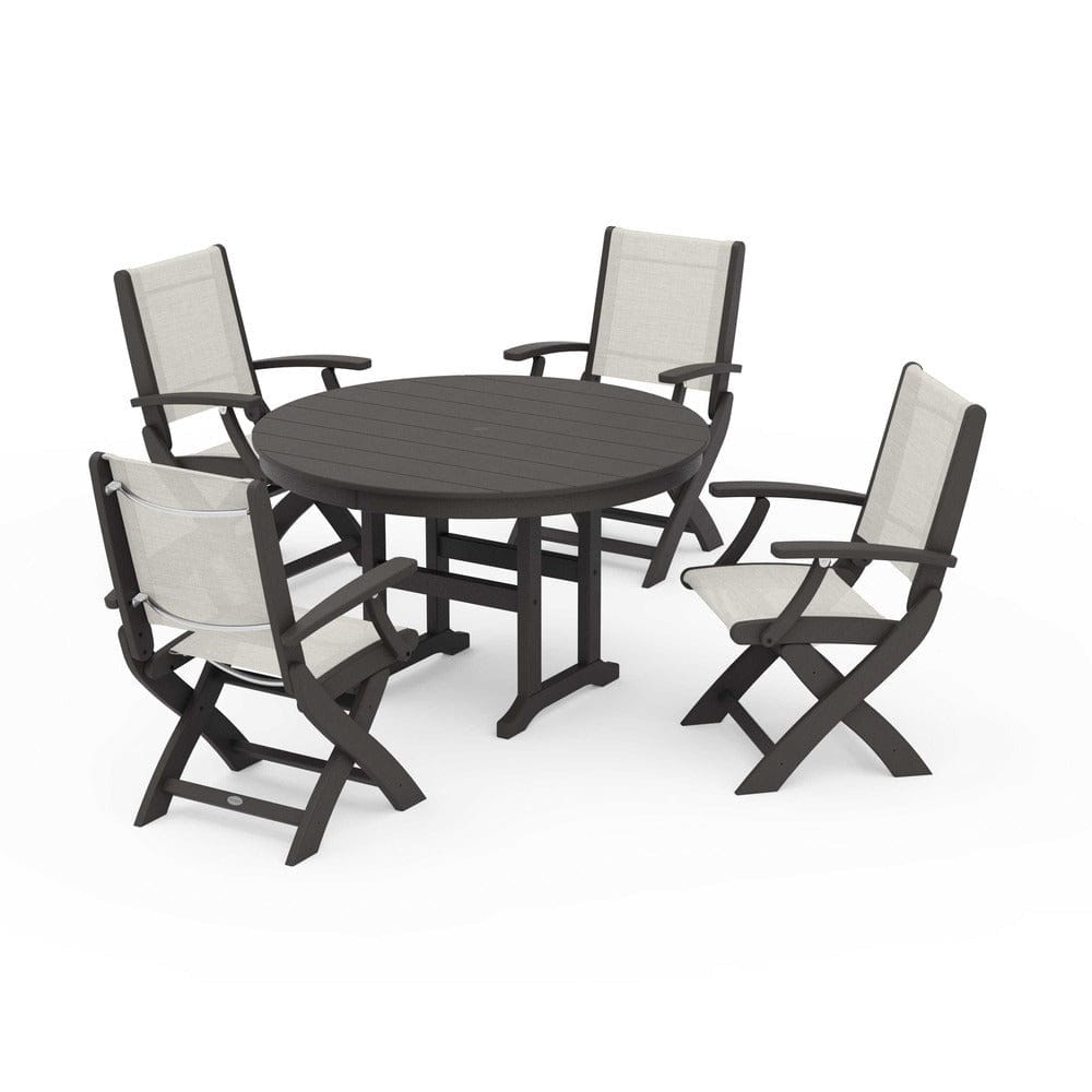 POLYWOOD® - Coastal Folding Chair 5-Piece Round Dining Set - PWS1357