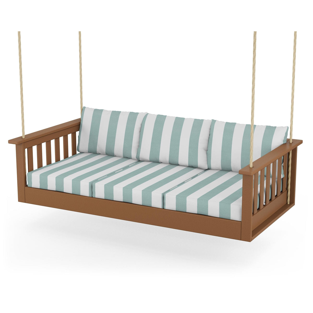 Vineyard Daybed Swing - Teak / Cabana Stripe Glacier Spa