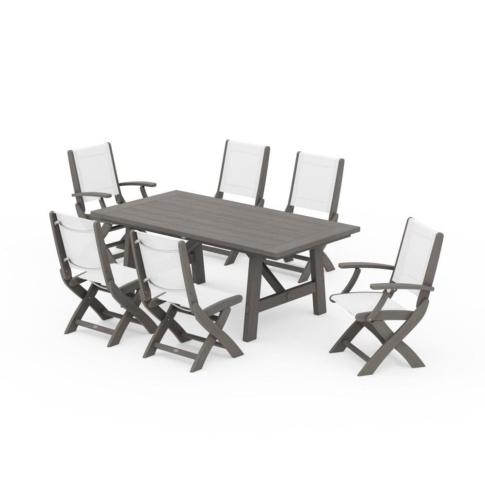 POLYWOOD® - Coastal Folding Chair 7-Piece Rustic Farmhouse Dining Set - PWS1078